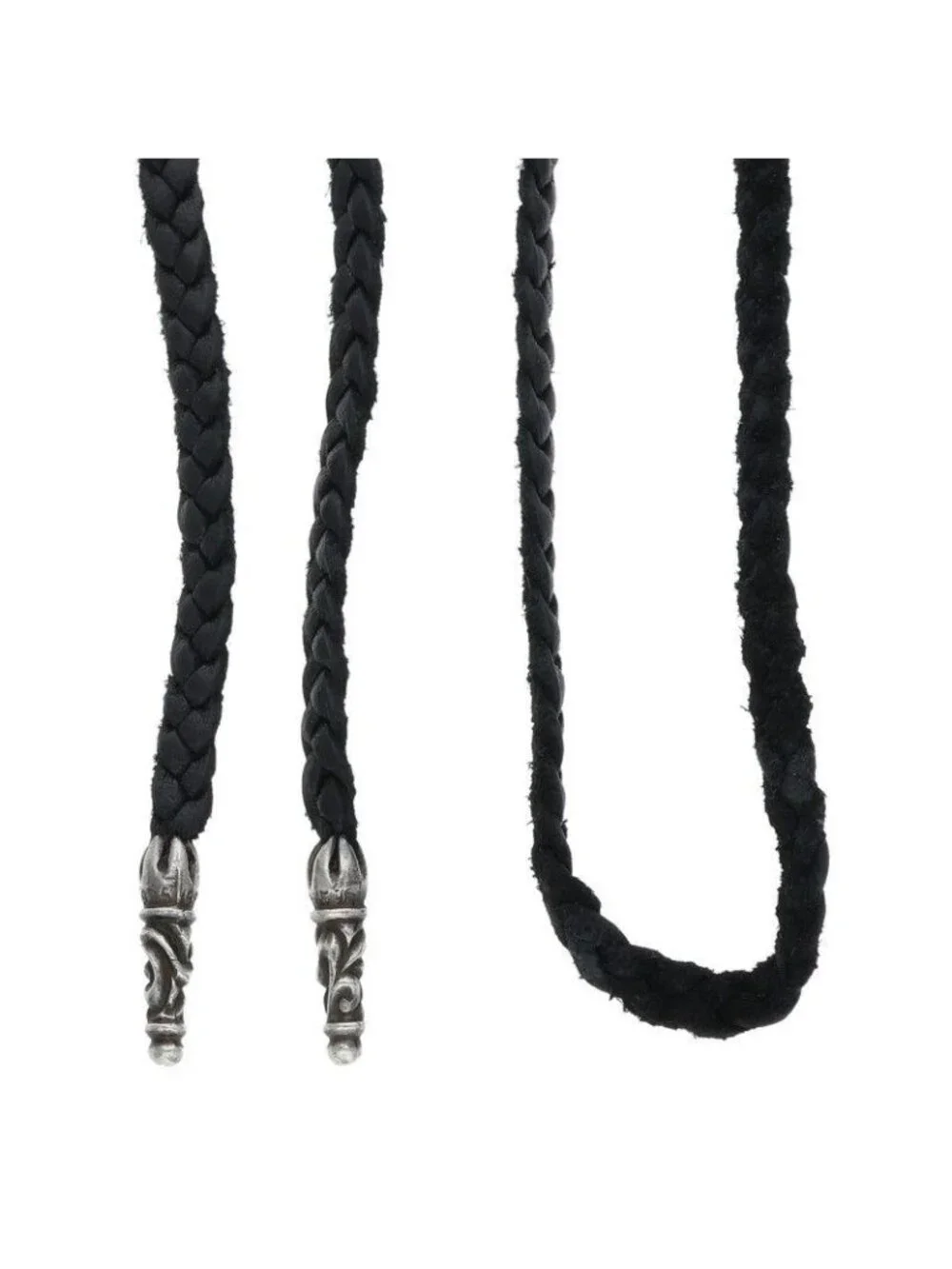Chrome Hearts Leather Braid Scroll Silver Necklace